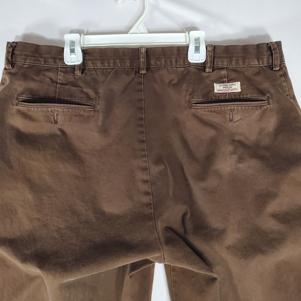 Polo Ralph Lauren Classic Chino Brown Cotton Twill Pants Mens 40x30 Flat Front - Picture 6 of 12